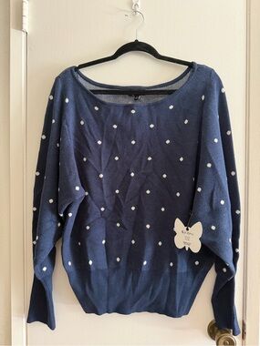 Self Esteem Navy Sweater with White Polka Dots